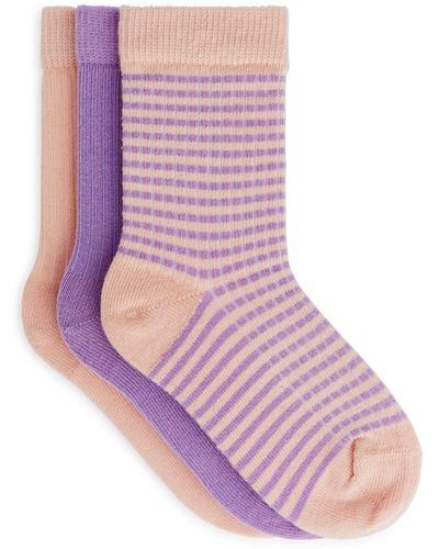 ARKET Rib Knit Socks, 3 Pairs - Pink