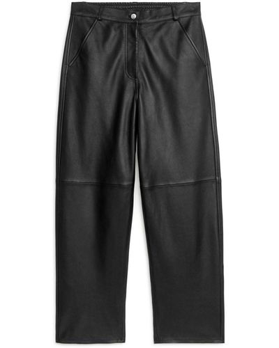 ARKET Relaxed Leather Trousers - Grey