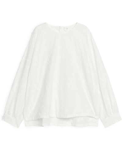 ARKET Relaxed Floral Blouse - White