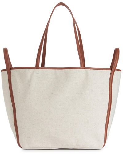 ARKET Leather-detailed Canvas Tote - White