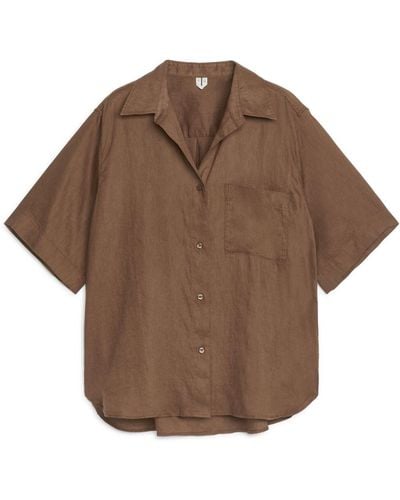 ARKET Linen Resort Shirt - Brown