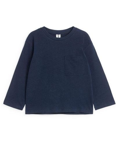 ARKET Linen-blend Long Sleeve T-shirt - Blue