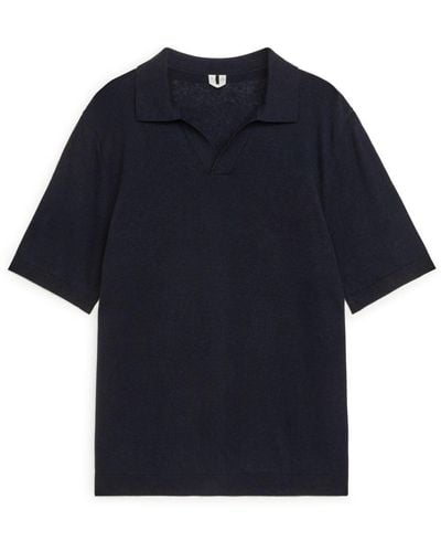 ARKET Cotton Linen Polo Shirt - Blue