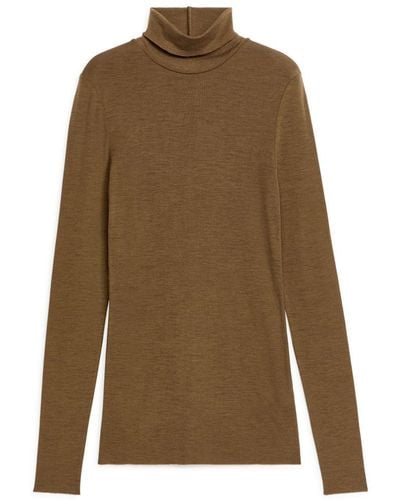 ARKET Roll-neck Wool Top - Natural