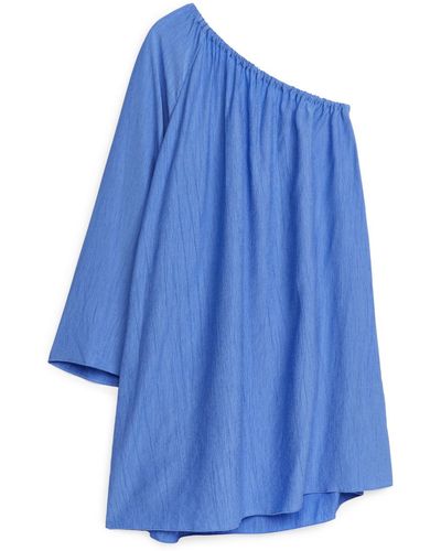 ARKET Crinkled One-shoulder Dress - Blue