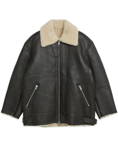 ARKET Pile-lined Leather Jacket - Black
