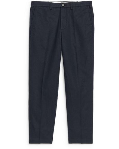 ARKET Regular Cropped Cotton-linen Trousers - Blue