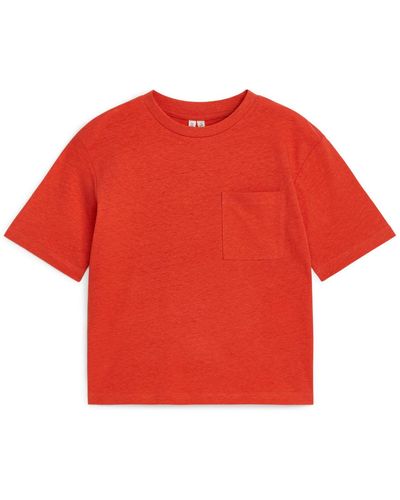 ARKET Loose Fit Linen Blend T-shirt - Red