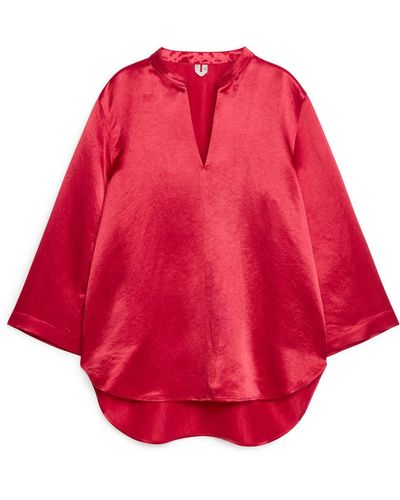 ARKET Relaxed Satin Blouse - Red