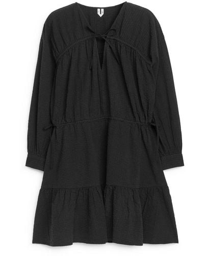 ARKET Tiered Seersucker Dress - Black