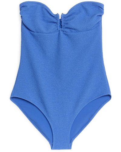 ARKET Textured Bandeau Swimsuit - Blue