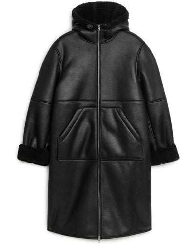 ARKET Hooded Moleskin Coat - Black