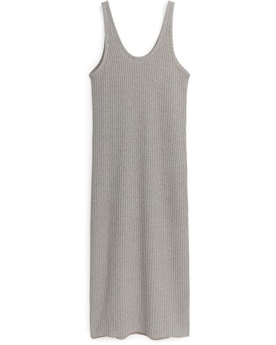 ARKET Rib-knitted Midi Dress - Grey