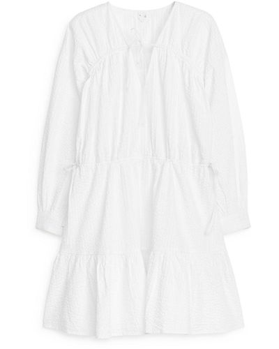 ARKET Tiered Seersucker Dress - White