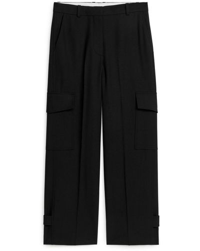 ARKET Wool Blend Cargo Trousers - Black