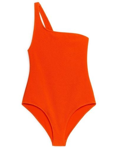 ARKET One-Shoulder-Badeanzug In Crinkle-Optik - Orange