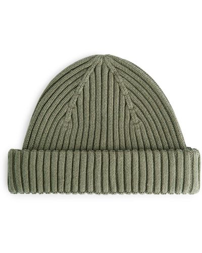 ARKET Ribbed Cotton Beanie - Green