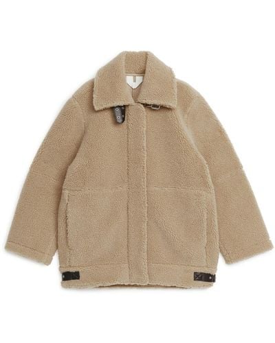 ARKET Oversized Leather-trimmed Pile Jacket - Natural