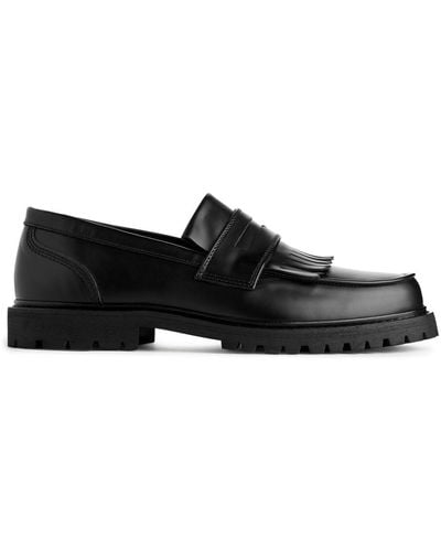 ARKET Fringe Leather Loafers - Black