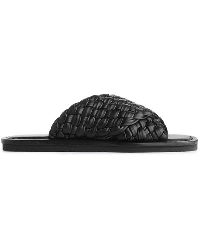 ARKET Woven Leather Slides - Black