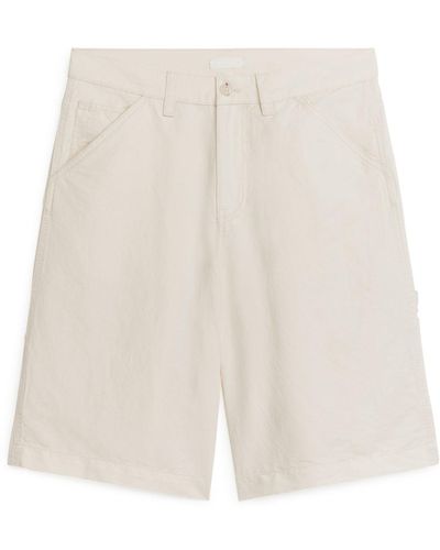 ARKET Linen Cotton Workwear Shorts - White