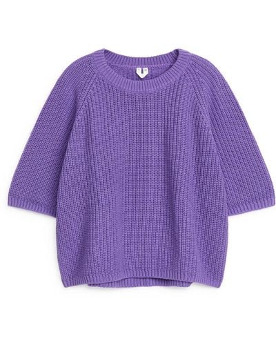 ARKET Rib-knit Short-sleeve Top - Purple