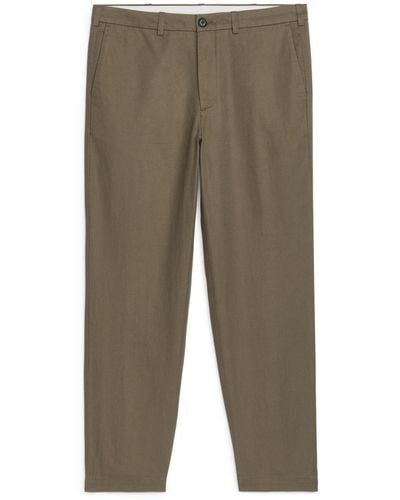 ARKET Regular Cropped Cotton-linen Trousers - Green