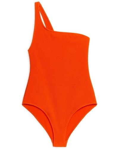 ARKET Crinkle One-shoulder Swimsuit - Orange