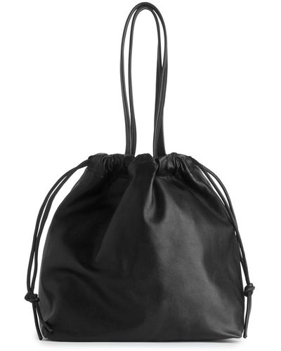 ARKET Leather Drawstring Tote Bag - Black