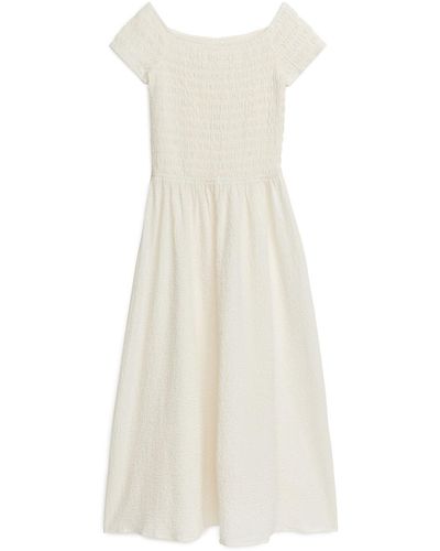ARKET Off-shoulder Smock Dress - White