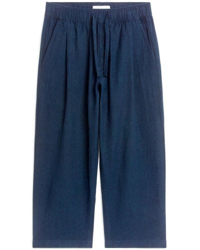ARKET Drawstring Linen Trousers - Blue