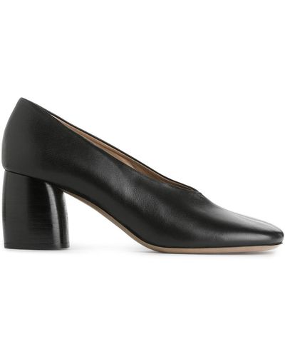 ARKET Block Heel Leather Court Shoes - Black