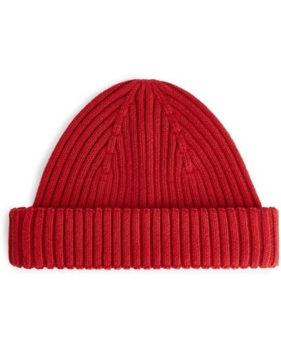 ARKET Ribbed Cotton Beanie - Red