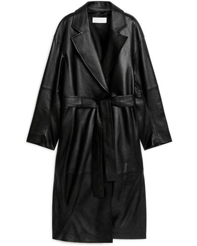 ARKET Belted Leather Coat - Black