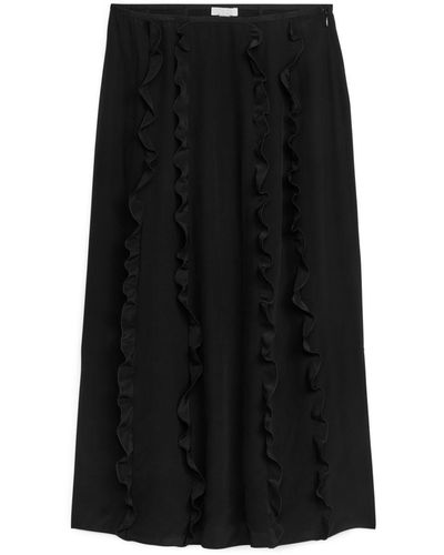 ARKET Frilled Midi Skirt - Black
