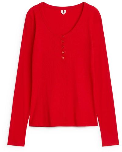 ARKET Ribbed Boat Neck Top - Red