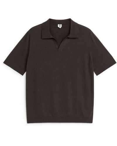 ARKET Cotton Linen Polo Shirt - Black