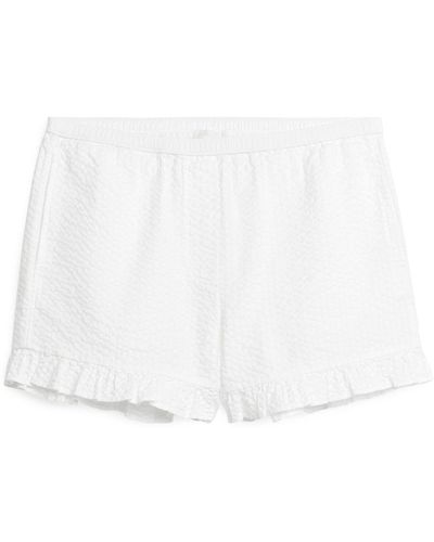 ARKET Frill Seersucker Shorts - White