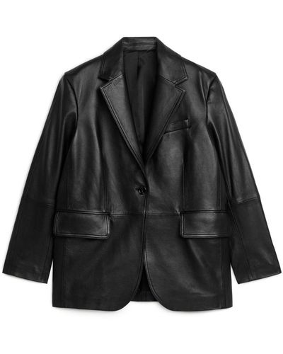 ARKET Oversized Leather Blazer - Black