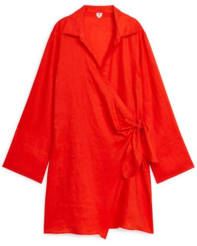 ARKET Linen Wrap Dress - Red