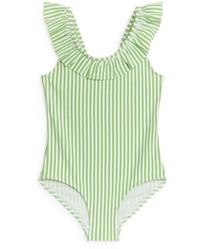 ARKET Seersucker Frill Swimsuit - Green