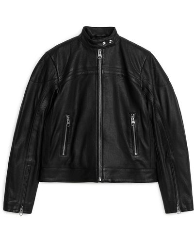 ARKET Racer Leather Jacket - Black