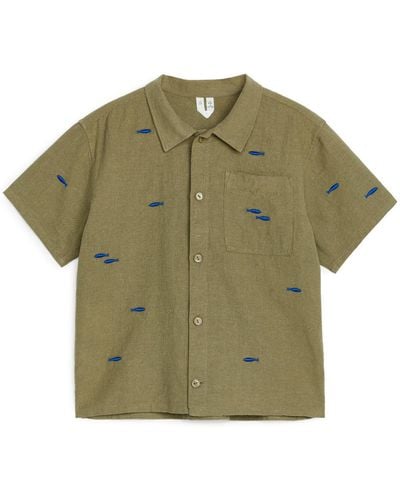 ARKET Embroidered Linen-cotton Shirt - Green