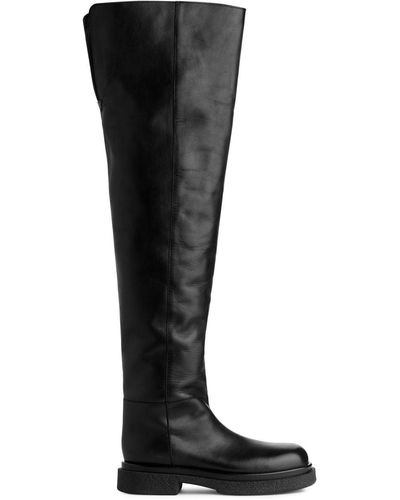 ARKET Leather Over-the-knee Boots - Black