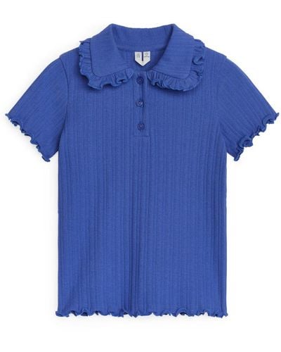 ARKET Frill-collar Ribbed Jersey Top - Blue