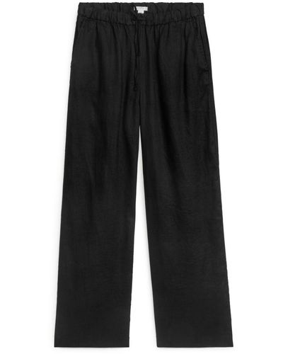 ARKET Linen Drawstring Trousers - Black