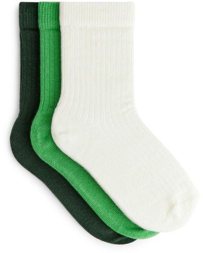 ARKET Rib Knit Socks, 3 Pairs - Green