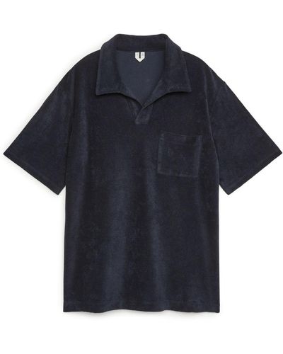 ARKET Cotton Towelling Polo Shirt - Blue