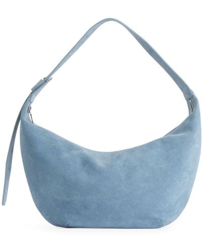 ARKET Mid Size Curved Suede Bag - Blue