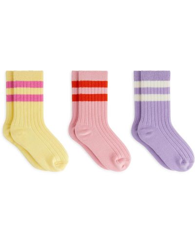 ARKET Rib Knit Socks Set Of 3 - Pink